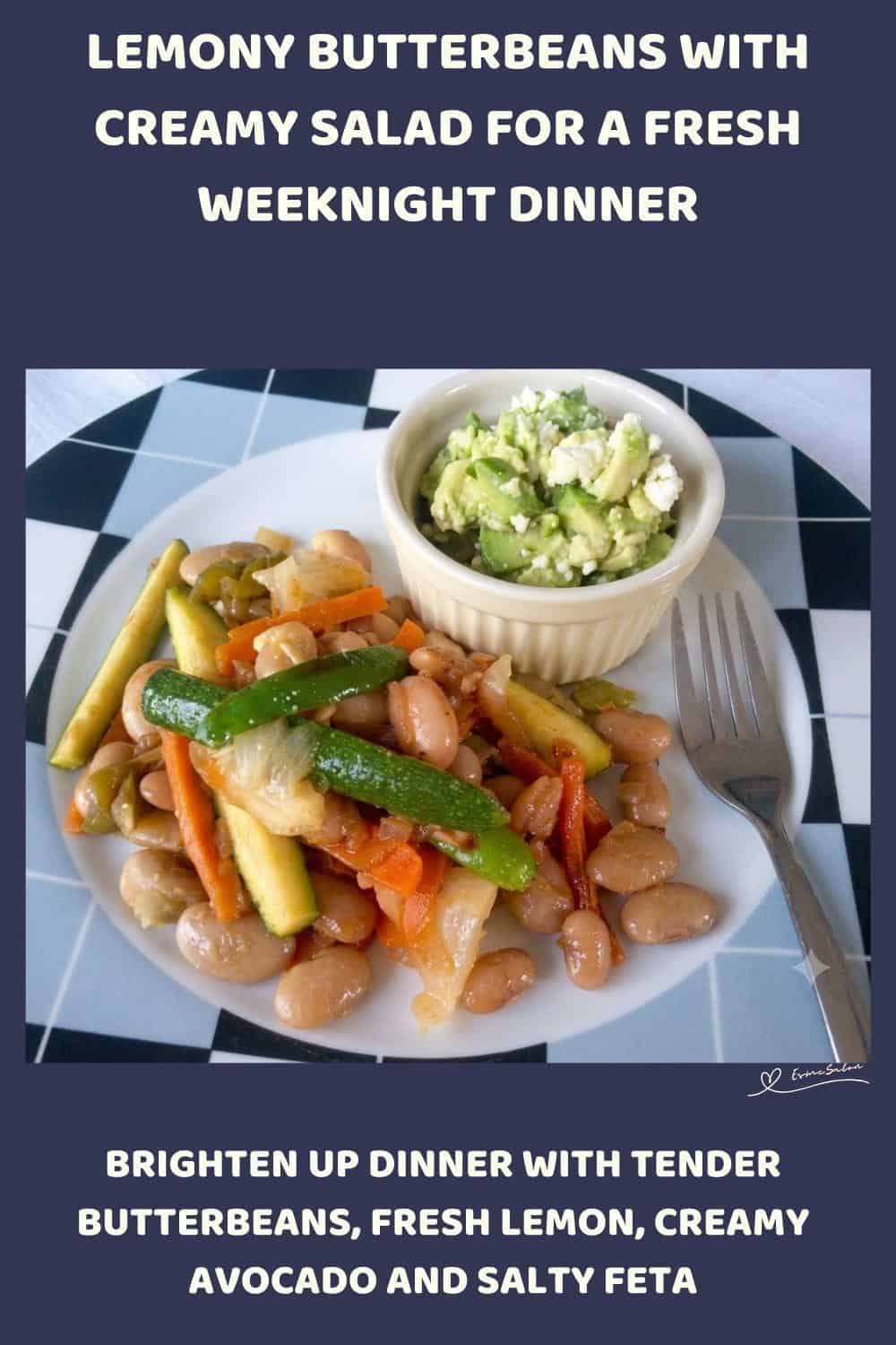An image of a Vegetarian Lemony Butterbean dish with Creamy Avocado and Feta Salad