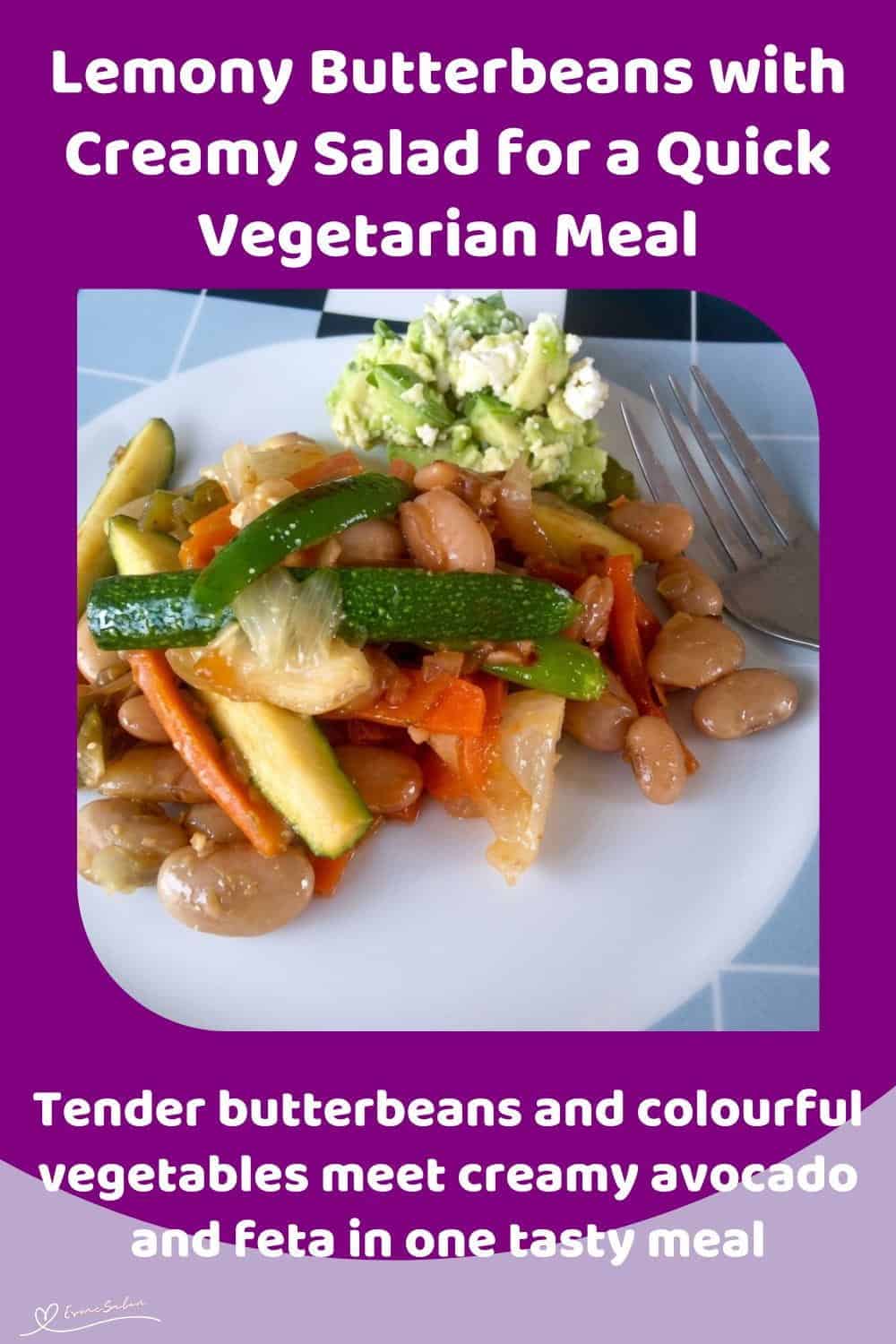 An image of a Vegetarian Lemony Butterbean dish with Creamy Avocado and Feta Salad