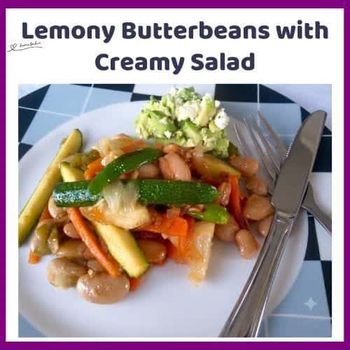 An image of a Vegetarian Lemony Butterbean dish with Creamy Avocado and Feta Salad
