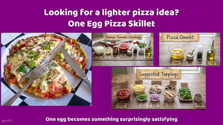 An image of an Egg Pizza Skillet with Italian Tomato Chutney, chicken, and your favourite toppings
