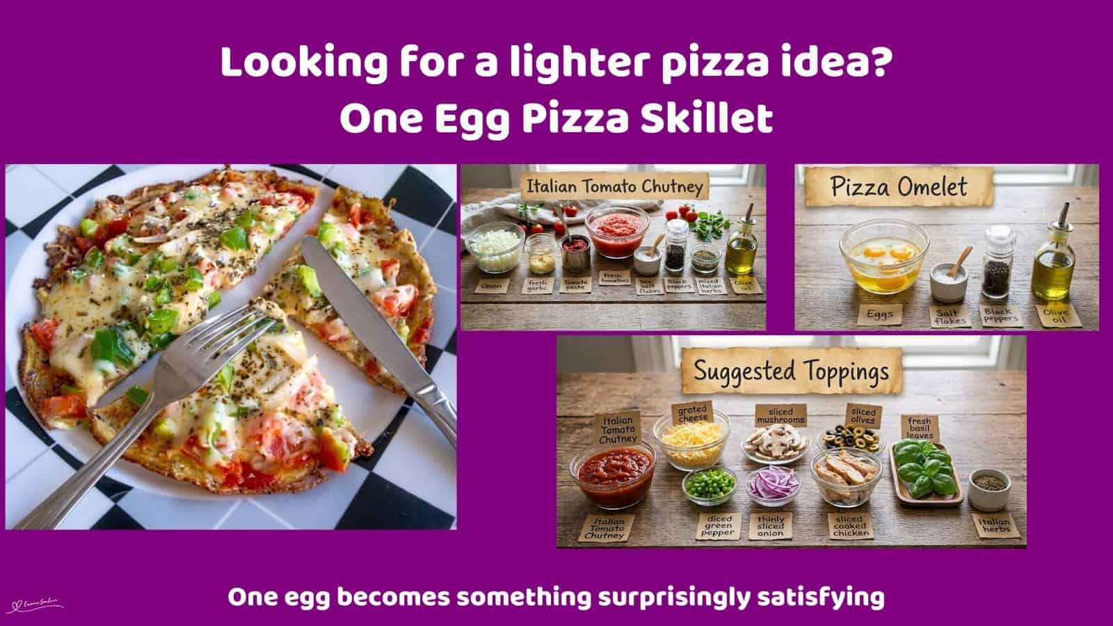 An image of an Egg Pizza Skillet with Italian Tomato Chutney, chicken, and your favourite toppings