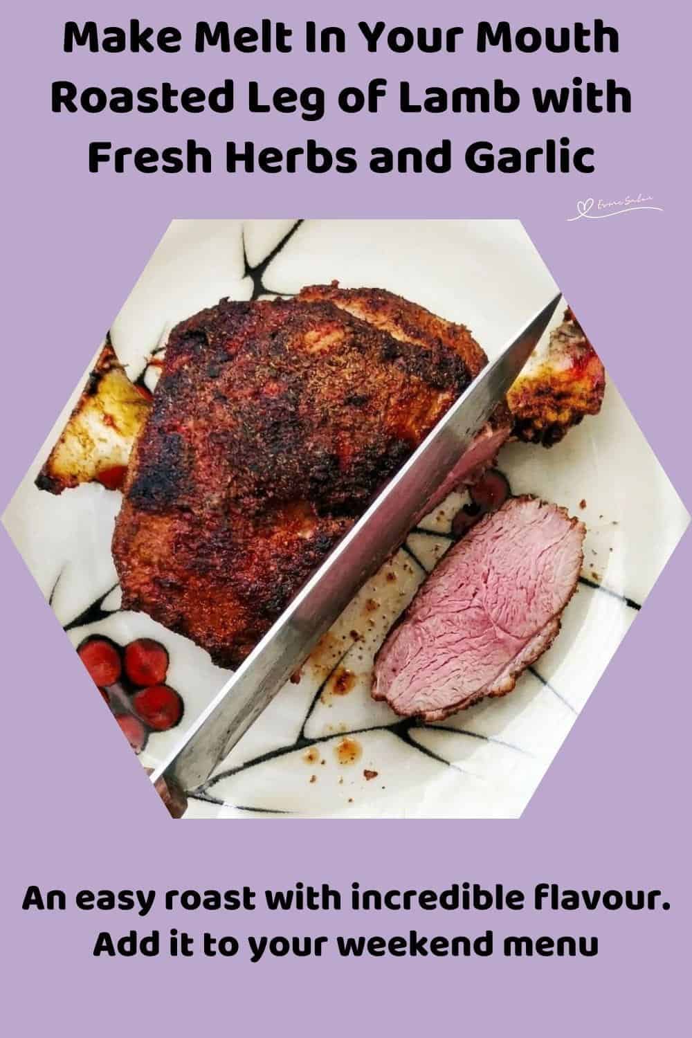 An image of a Roasted Leg of Lamb with garlic, mint and thyme