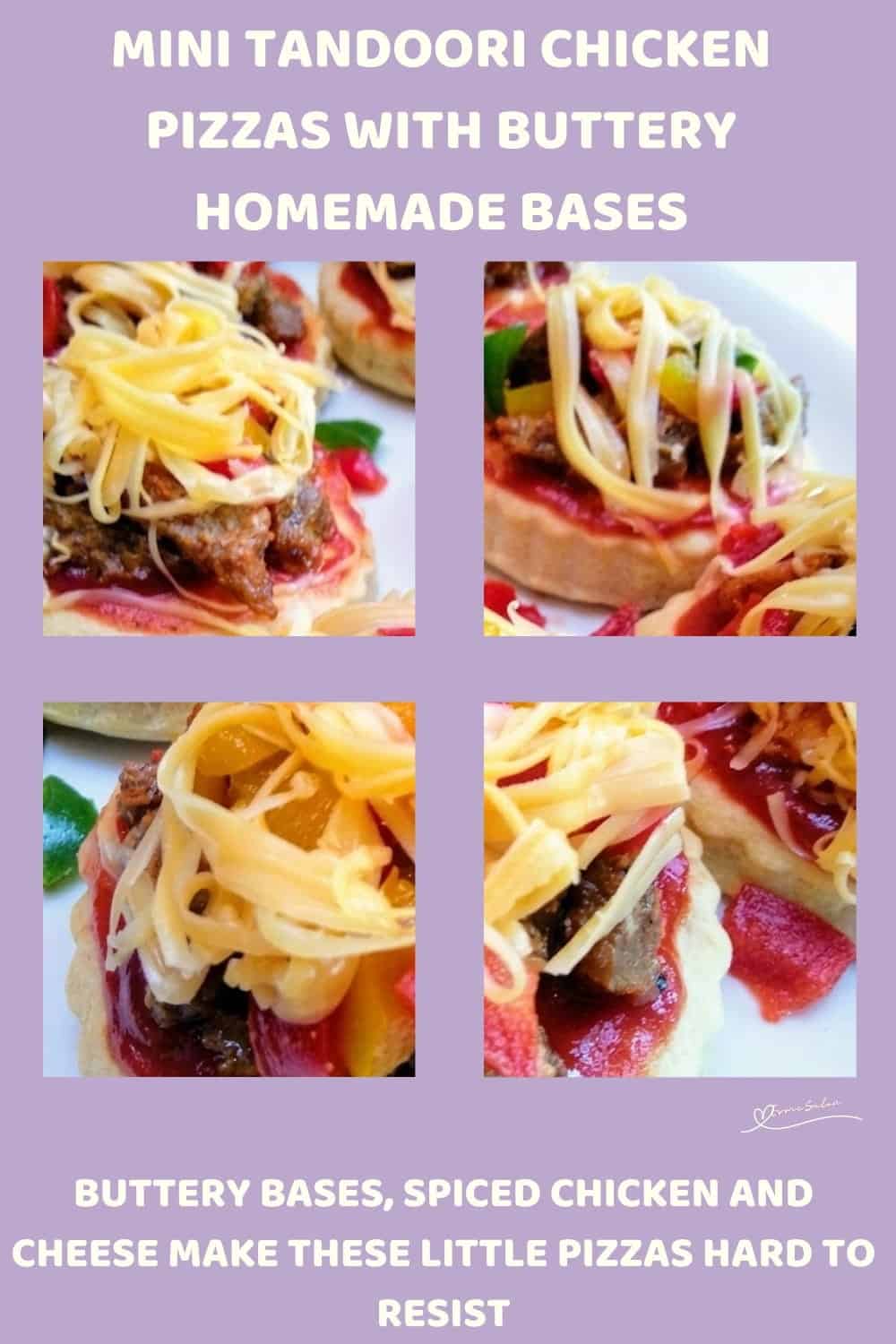 An image of a platter with Mini Chicken Pizzas with bell pepper, tandoori chicken and cheese