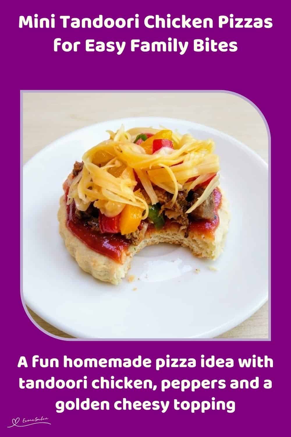 An image of a platter with Mini Chicken Pizzas with bell pepper, tandoori chicken and cheese