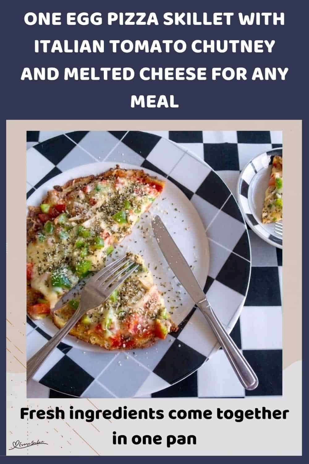 An image of an Egg Pizza Skillet with Italian Tomato Chutney, chicken, and your favourite toppings