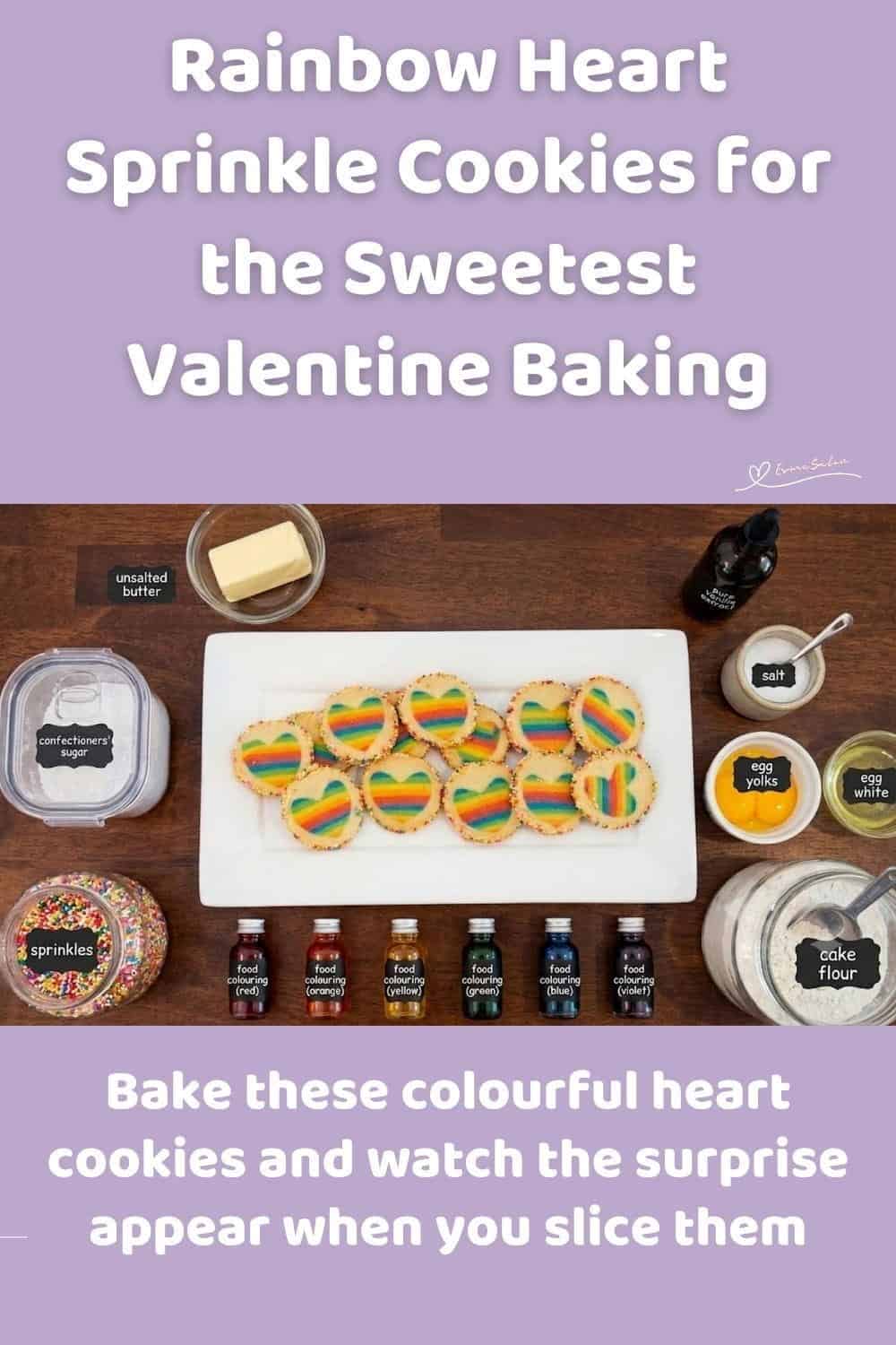 An image of a plate of Butter Rainbow Heart Sprinkle Cookies
