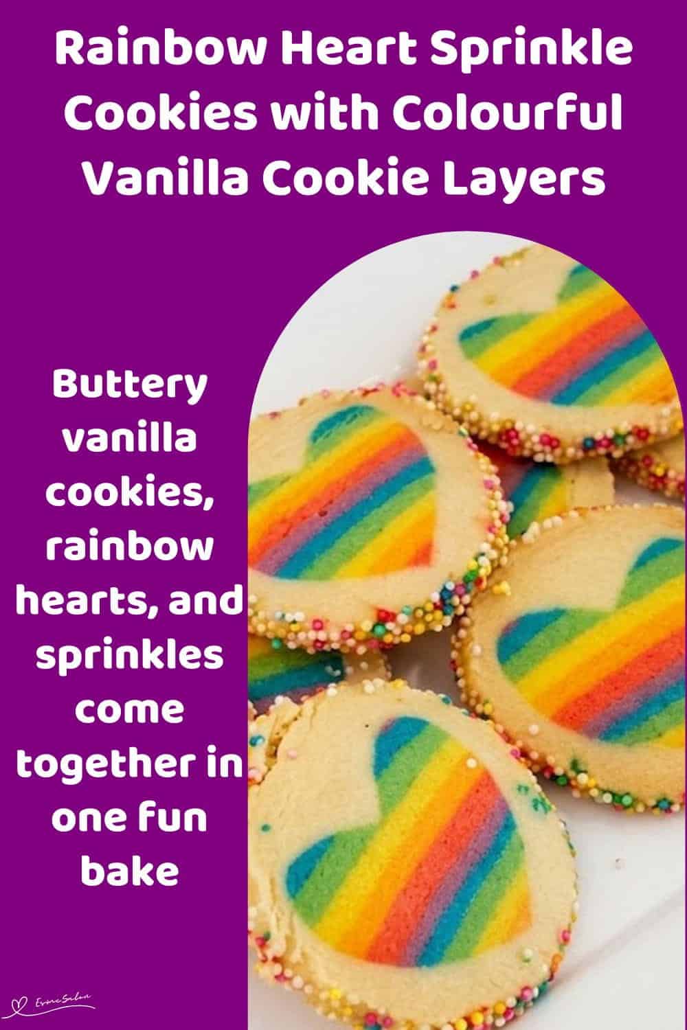 An image of a plate of Butter Rainbow Heart Sprinkle Cookies