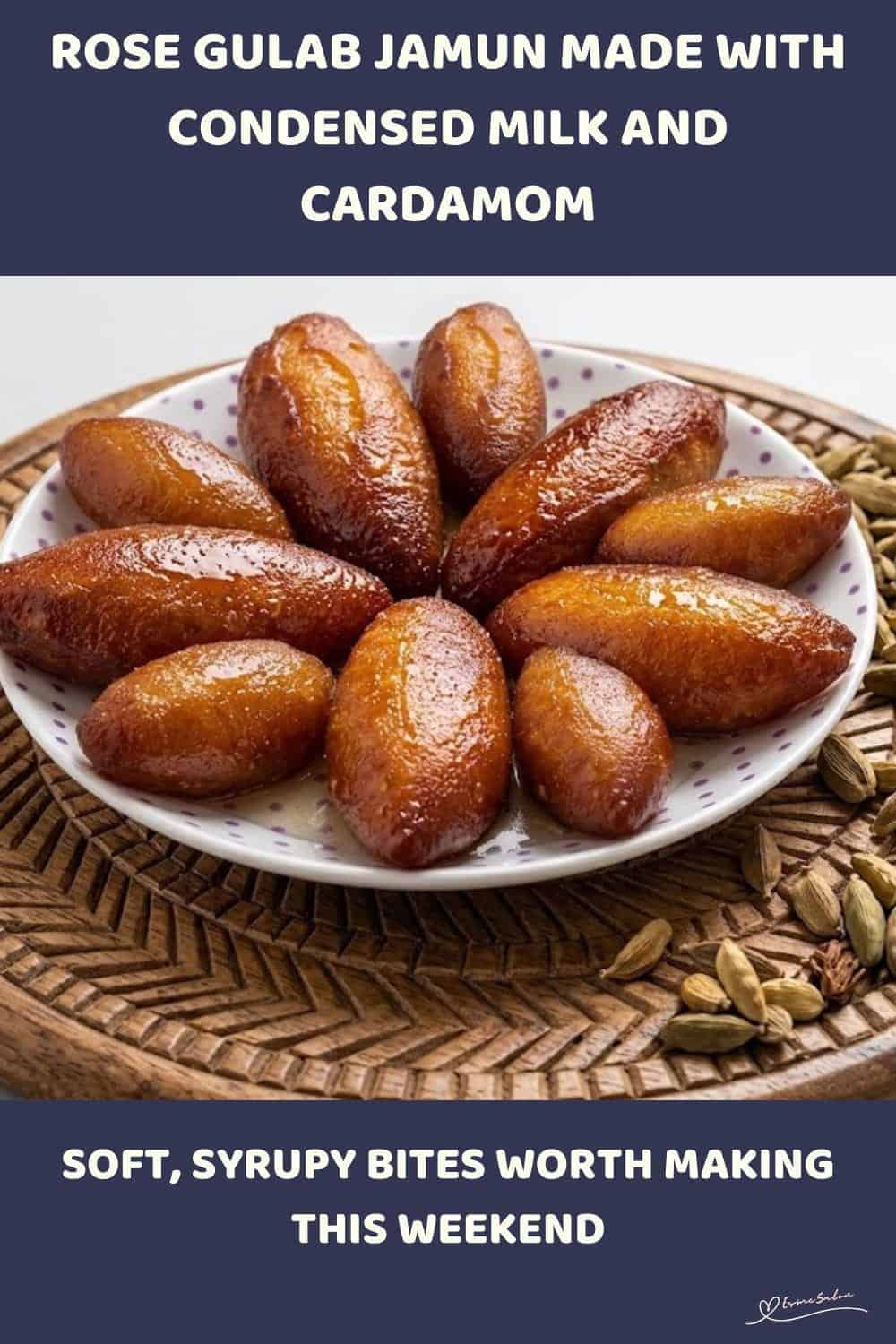 An image of a Rose Gulab Jamun Made with Condensed Milk and Cardamom