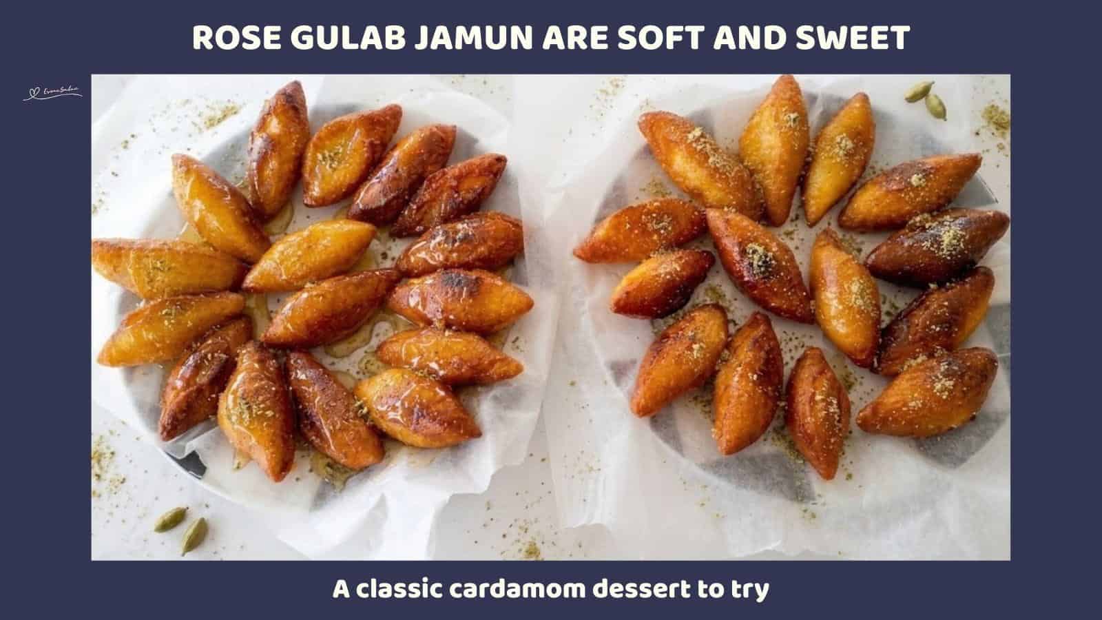 An image of a Rose Gulab Jamun Made with Condensed Milk and Cardamom