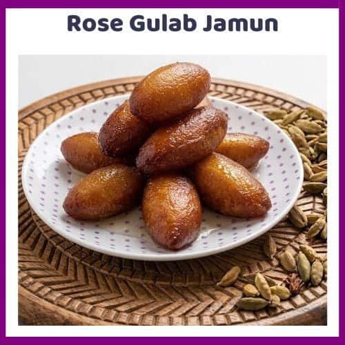 An image of a Rose Gulab Jamun Made with Condensed Milk and Cardamom