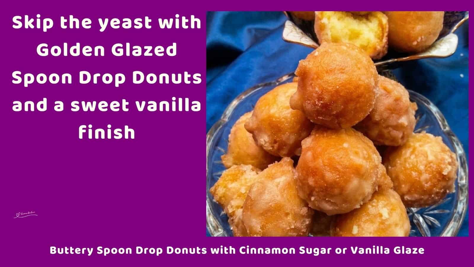 An image of a plate filled with Round Drop Donuts with Golden Glaze
