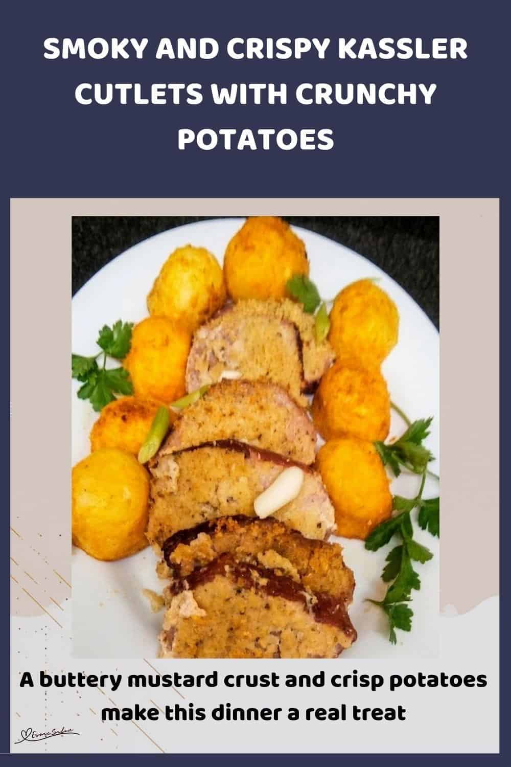 An image of dinner consisting of Crispy Kassler Cutlets with Crunchy Potatoes