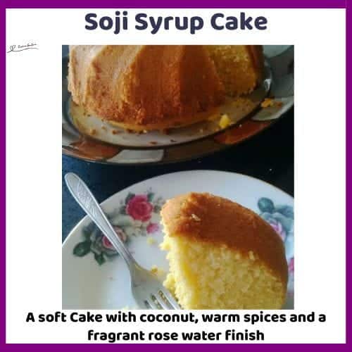 An image of a Soji Syrup Cake with coconut and rose water syrup