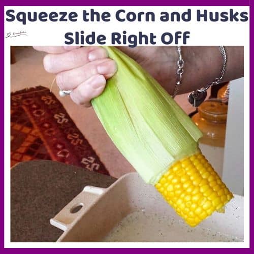 An image of how to prepare Corn on the Cob and remove the husk and silk, one easy tip