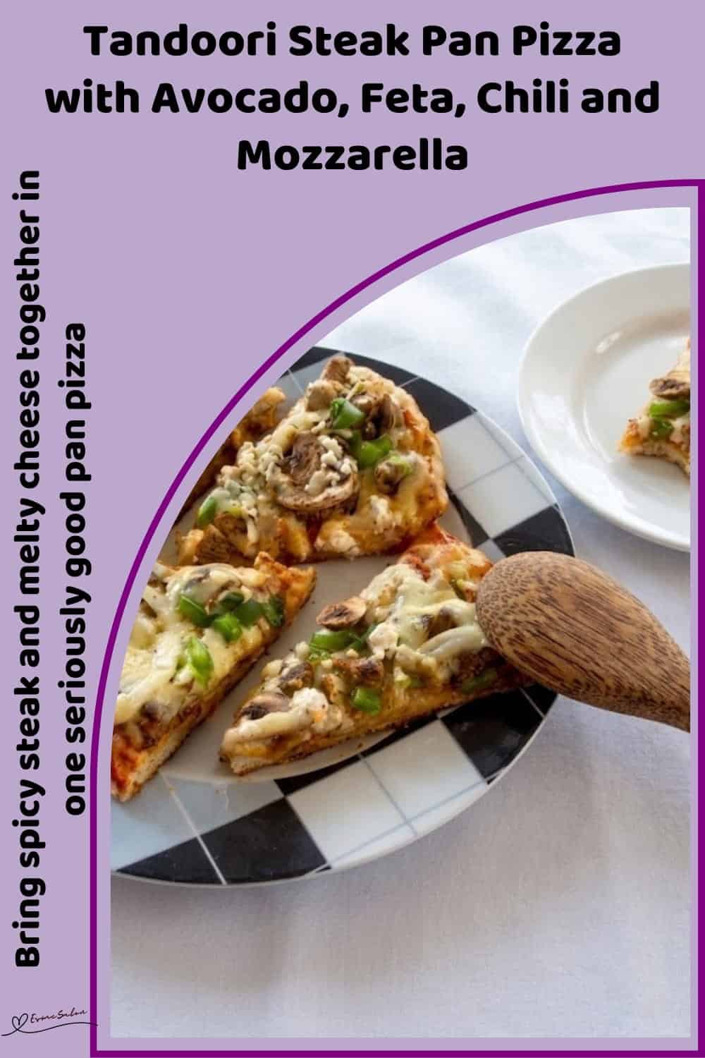 An image of a tray of Tandoori Steak Pan Pizza with avocado, feta, chili and mozzarella