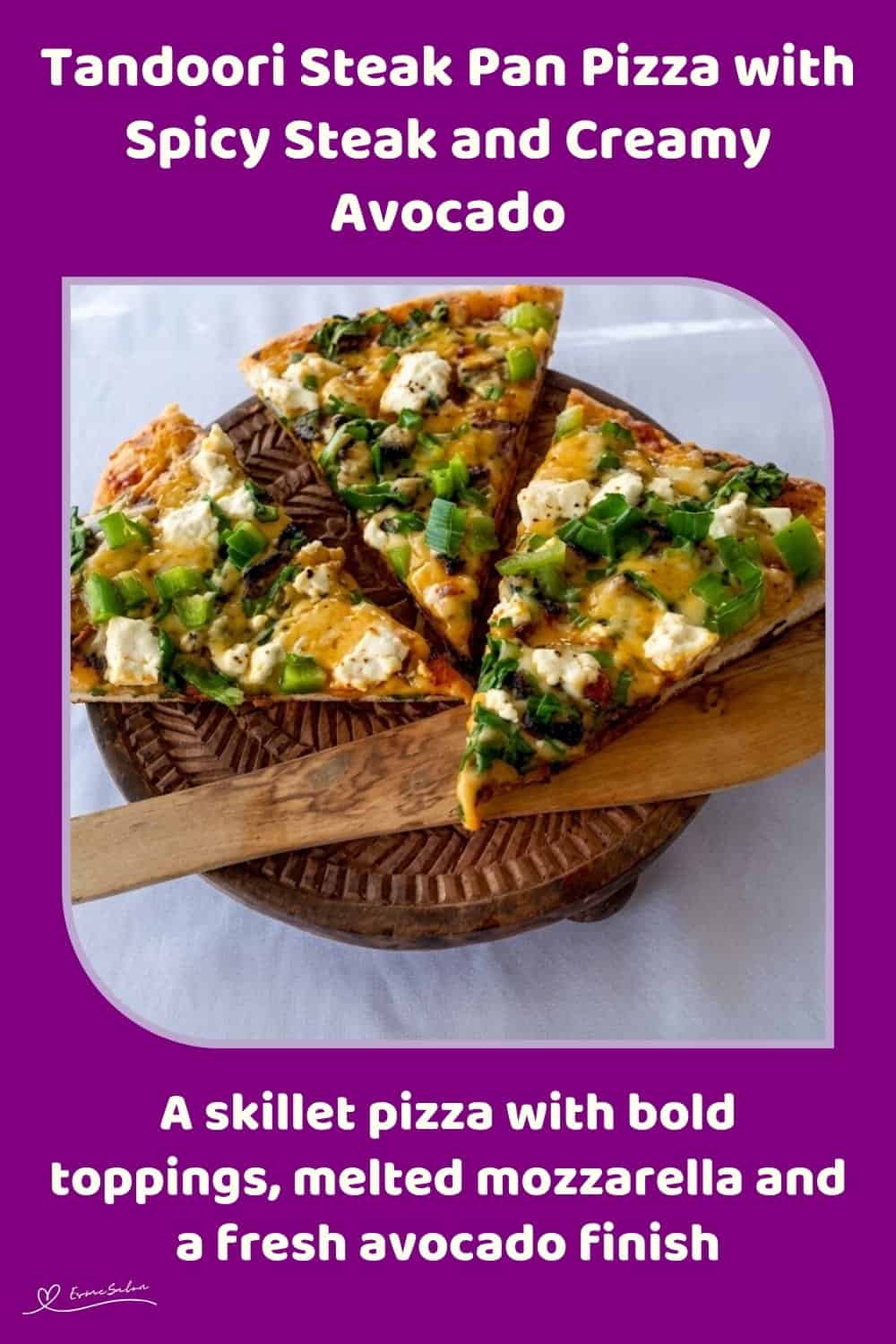 An image of a tray of Tandoori Steak Pan Pizza with avocado, feta, chili and mozzarella