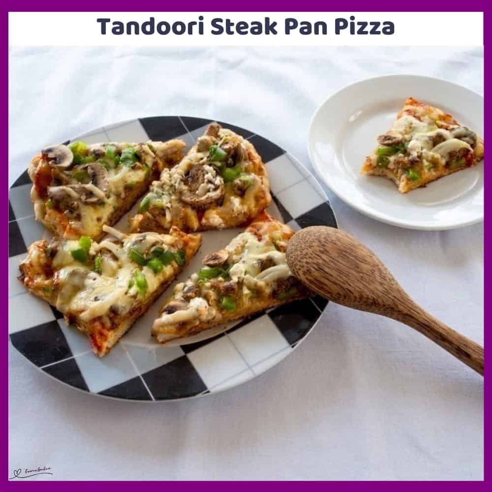 An image of a tray of Tandoori Steak Pan Pizza with avocado, feta, chili and mozzarella