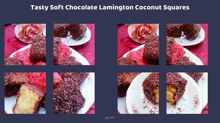 An image of a plate with Chocolate and Red colored Lamington Coconut Squares