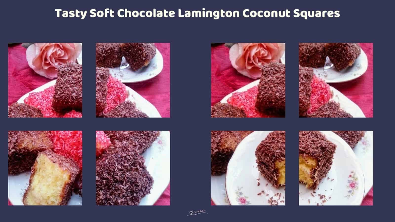 An image of a plate with Chocolate and Red colored Lamington Coconut Squares