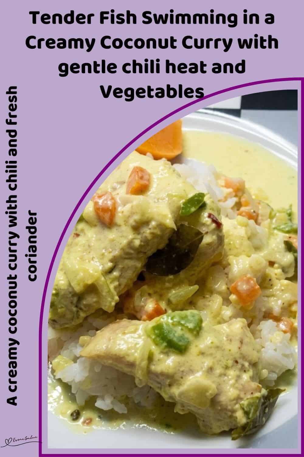 An image of a plate filled with Angel fish in a Creamy Coconut Curry sauce, served with rice and cooked butternut