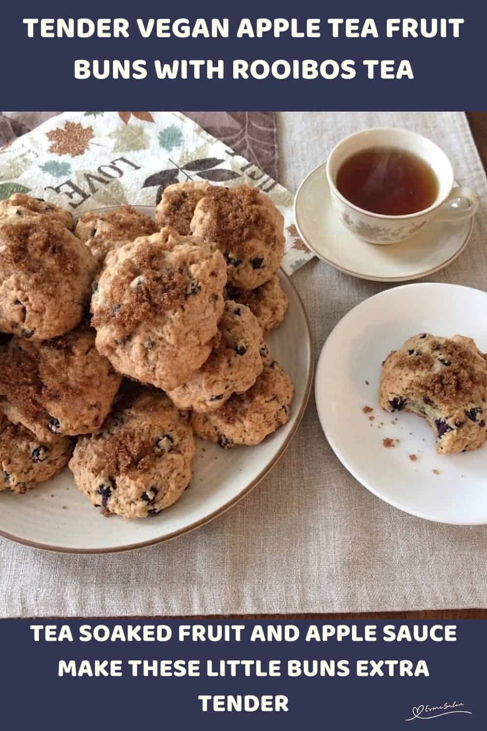 An image of a plate of Vegan Tea soaked Fruit Buns topped with Demerara Sugar