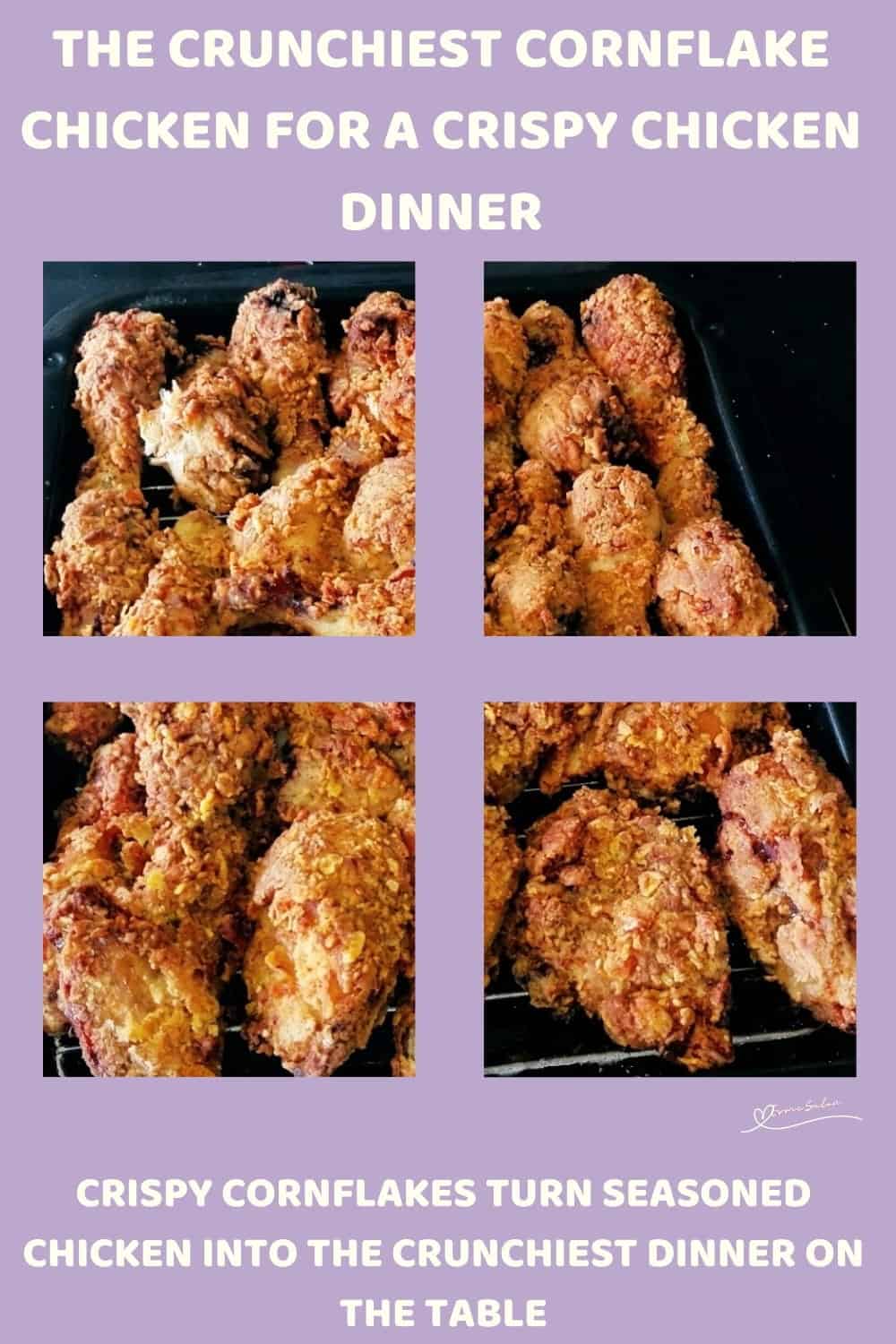An image of a dripping rack with Crunchiest Cornflake Chicken made of cornflakes, spices and buttermilk