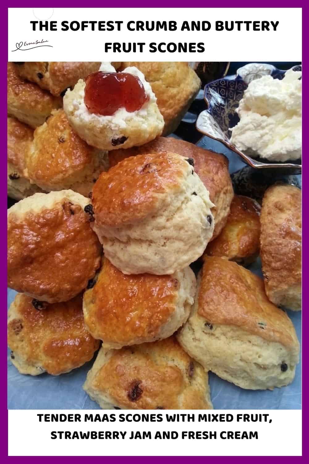 An image of a plate of Fruit Scones with Maas, Mixed Fruit and a Soft Tender Crumb