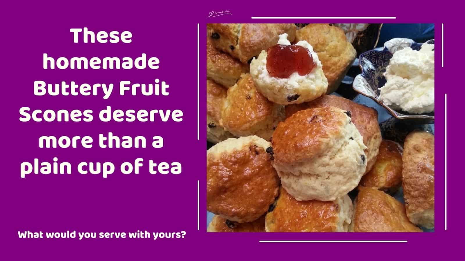 An image of a plate of Fruit Scones with Maas, Mixed Fruit and a Soft Tender Crumb