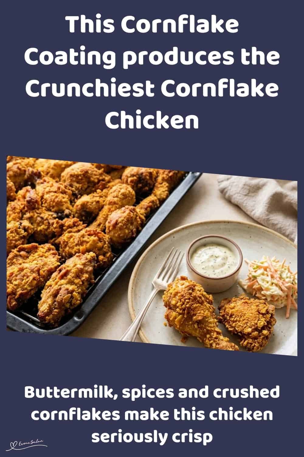 An image of a dripping rack with Crunchiest Cornflake Chicken made of cornflakes, spices and buttermilk