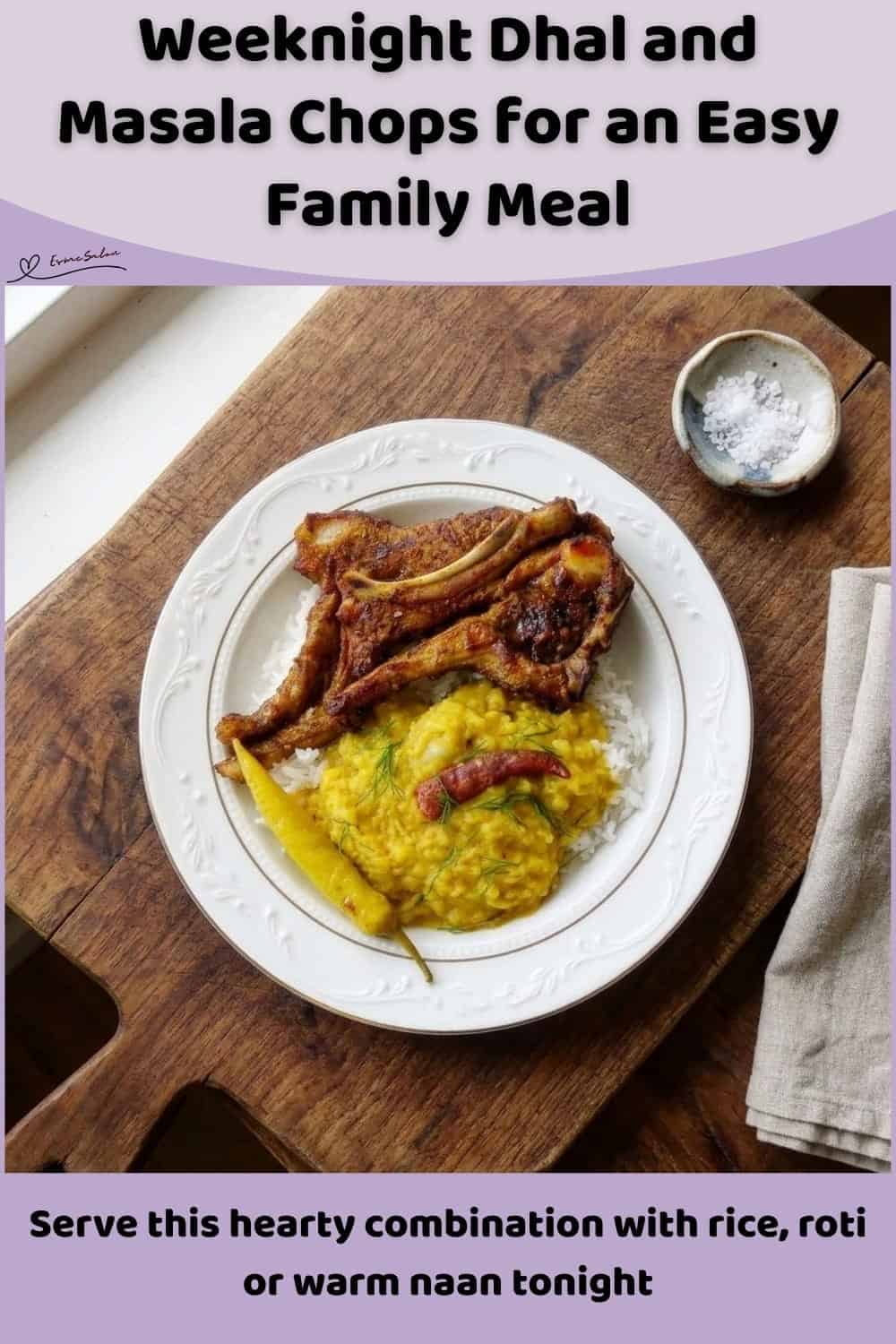 An image of a plate filled with Buttery Dhal with Garlic and Juicy Masala Chops