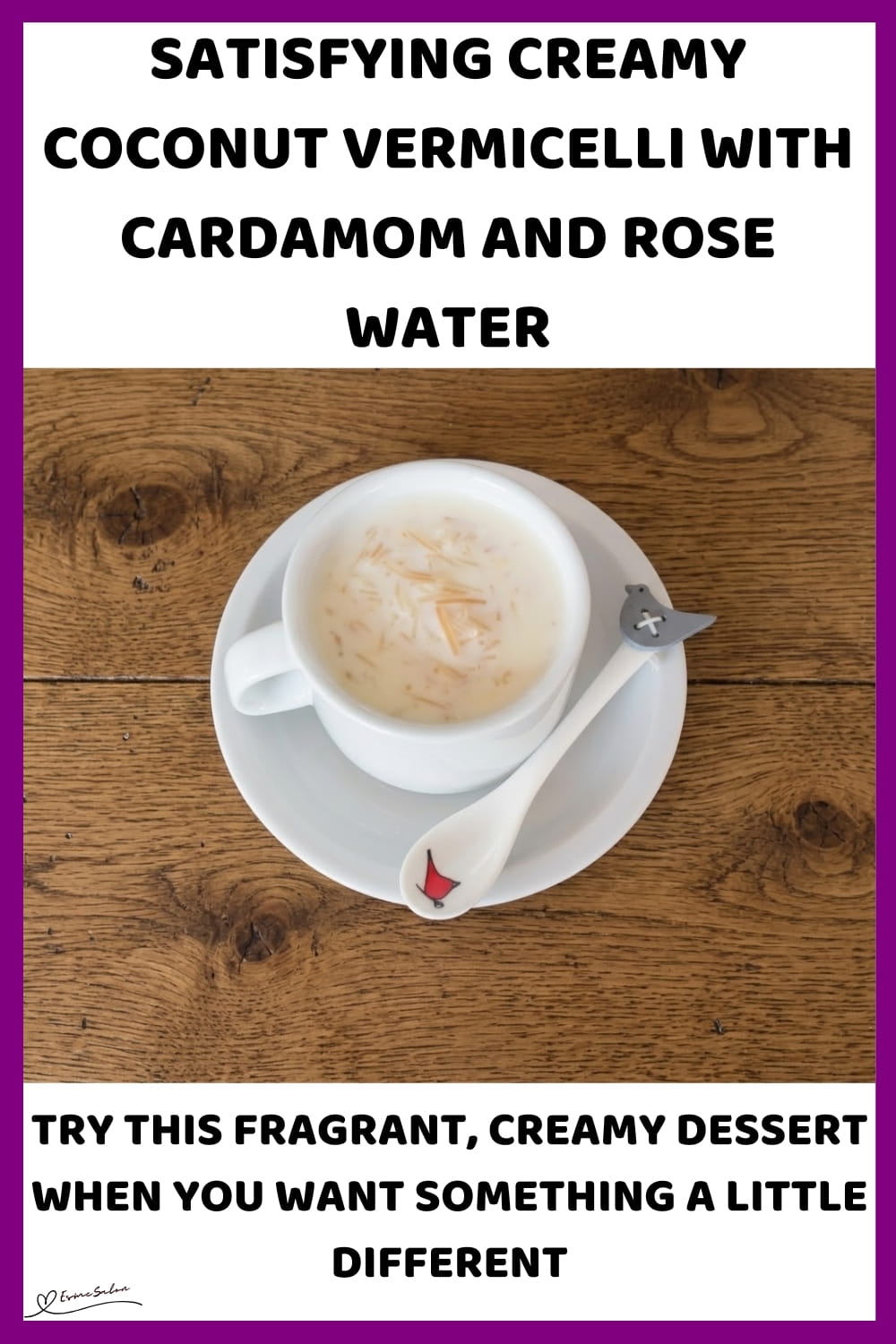 An image of a plate mug of Creamy Coconut Vermicelli with cardamom and rose water