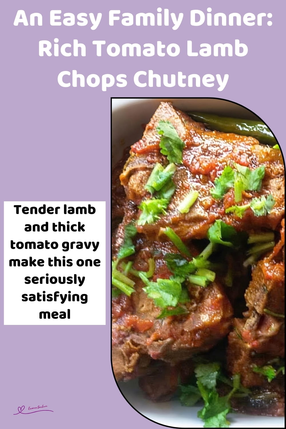 An image of a pan with Rich Tomato Lamb Chops Chutney with masala and fresh herbs