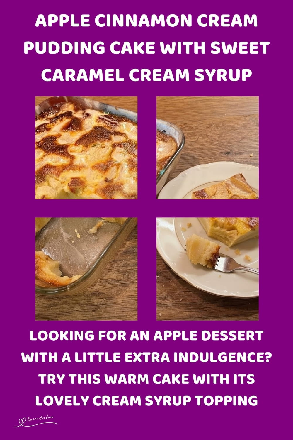 An image of a large Apple Cinnamon-flavoured Cream Pudding Cake with tinned pie apples