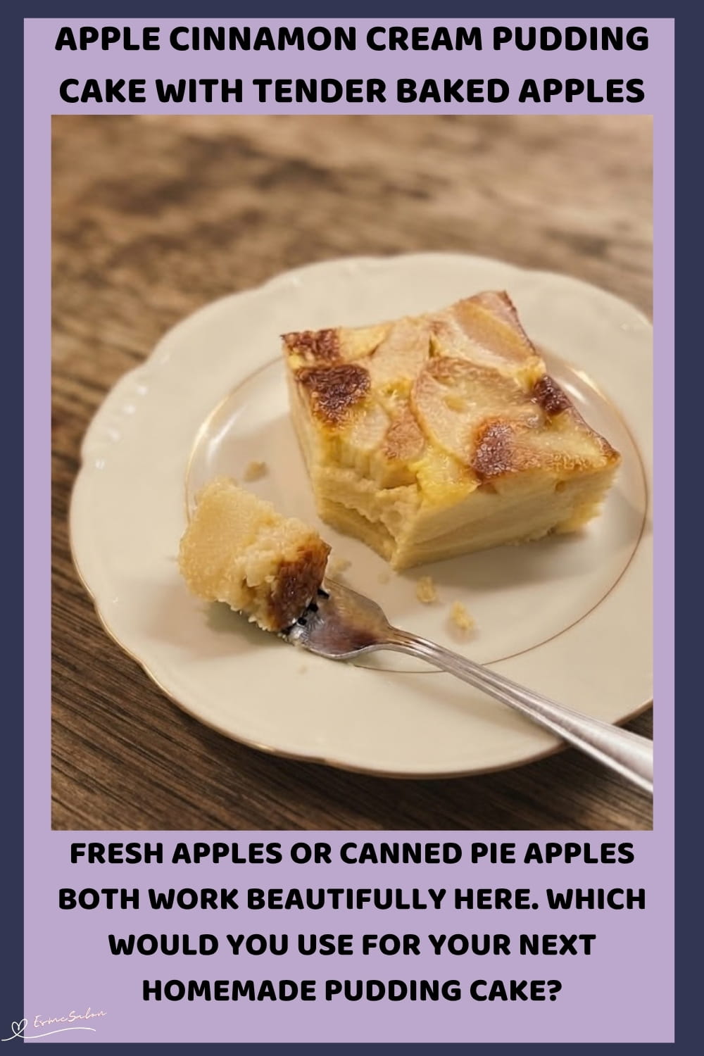 An image of a large Apple Cinnamon-flavoured Cream Pudding Cake with tinned pie apples