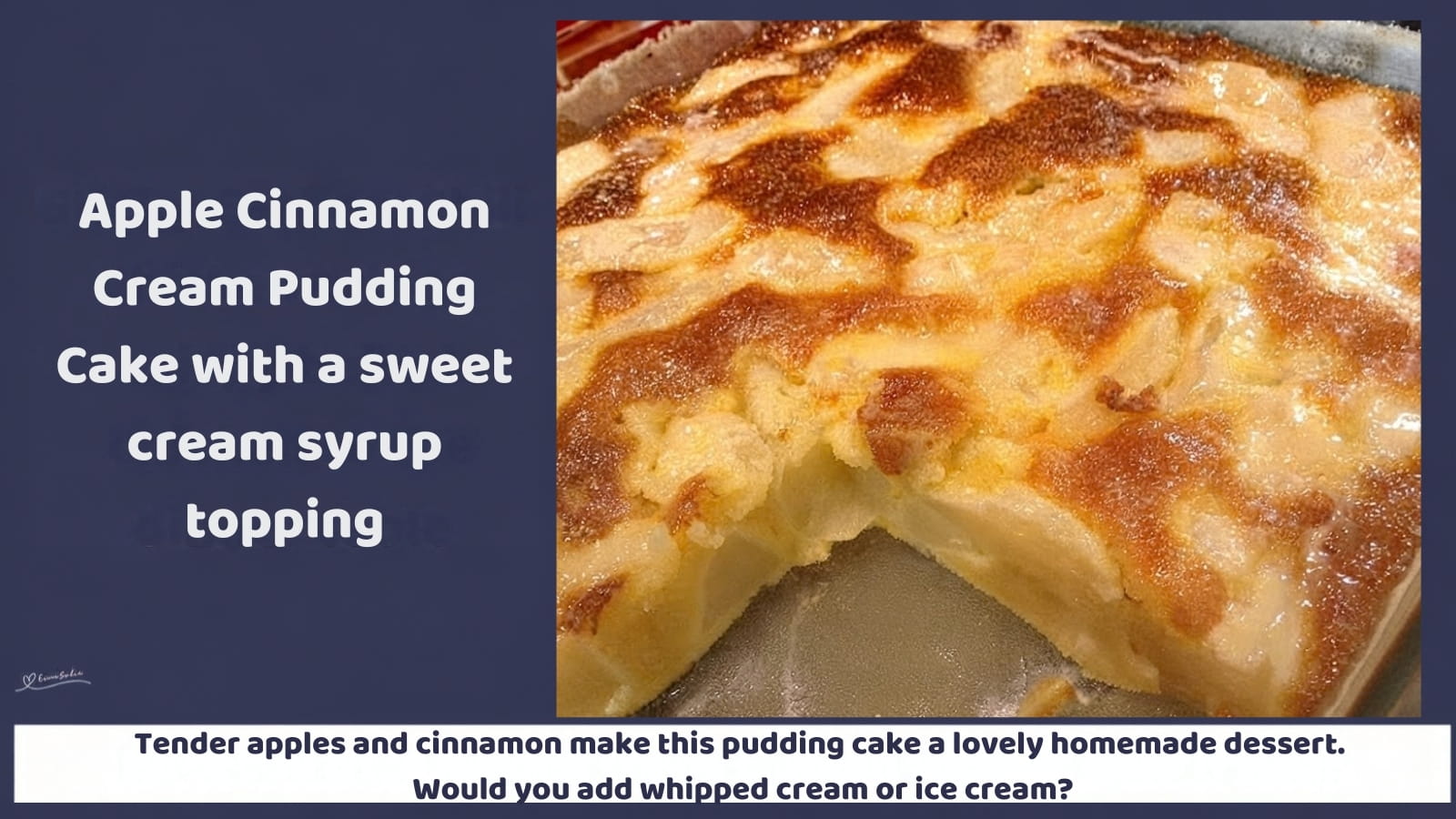 An image of a large Apple Cinnamon-flavoured Cream Pudding Cake with tinned pie apples