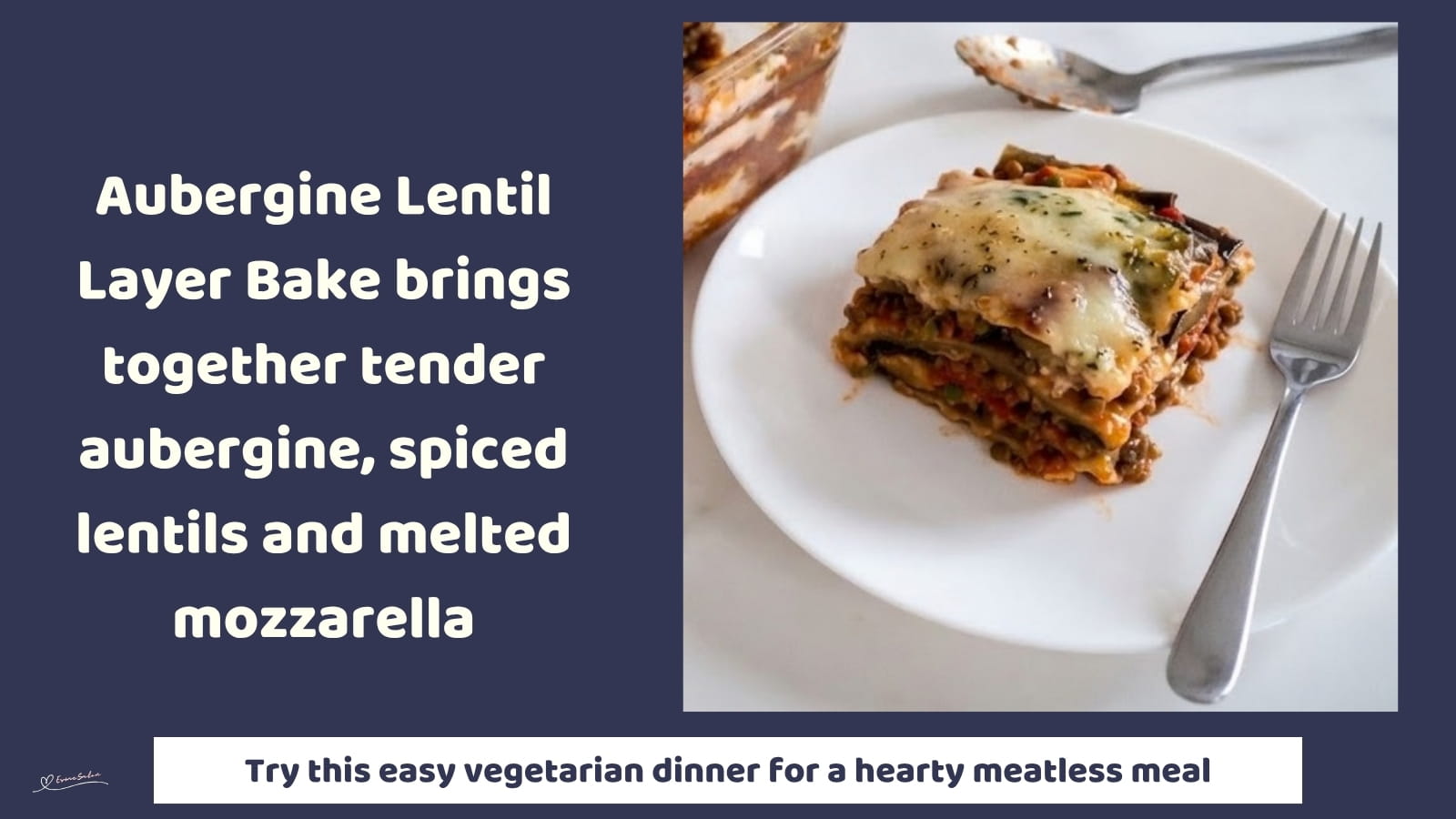 An image of a dish with a Vegetarian Aubergine Lentil Layer Bake with mozzarella cheese