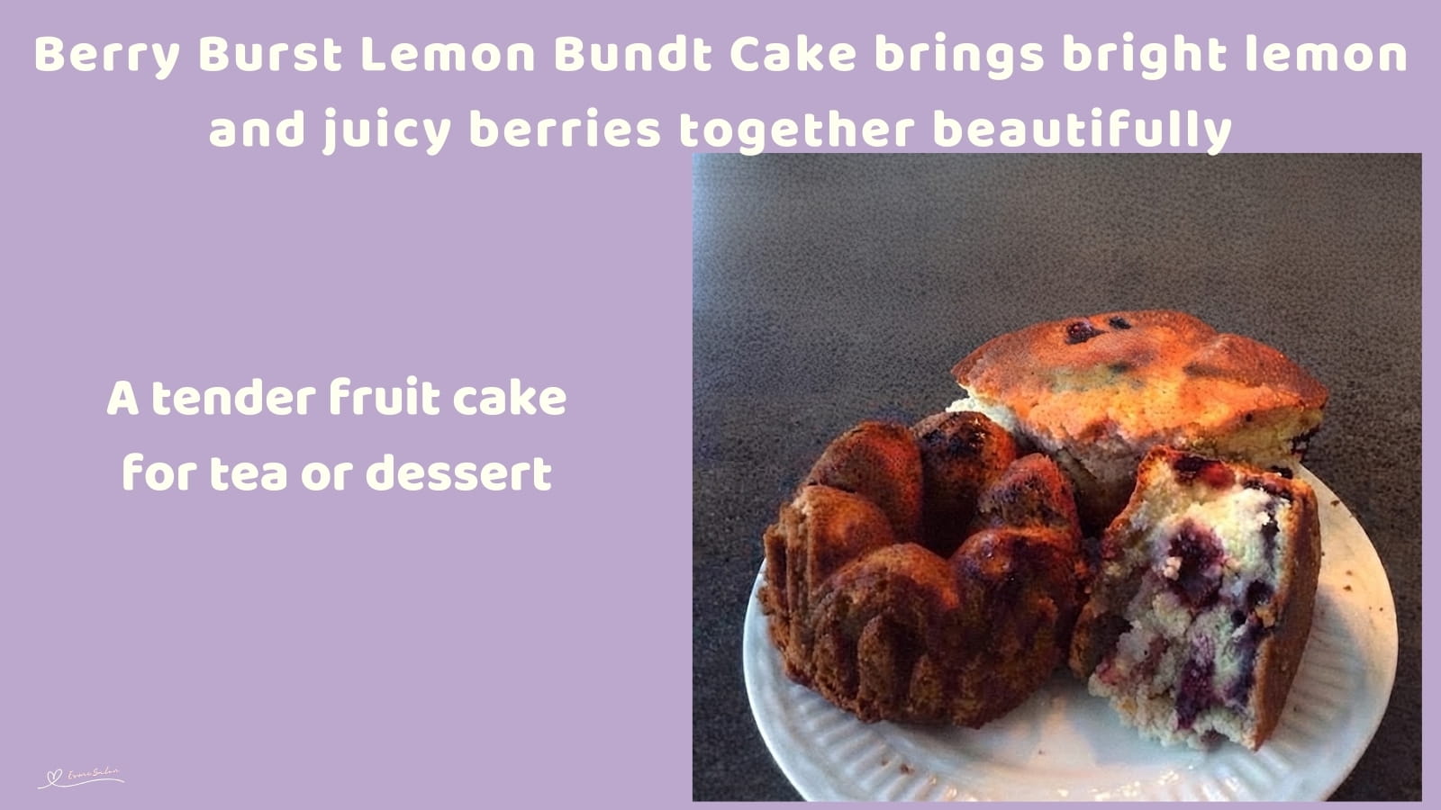 An image of a Lemon Bundt Cake with blueberries, blackberries and dark sweet cherries