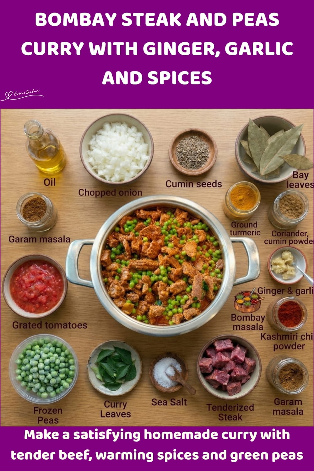 An image of a pot of rich, boldly spiced Beef and Peas Curry