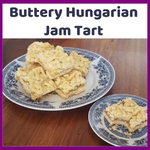 An image of a blocks of Buttery Hungarian Jam Tart with crumbly topping