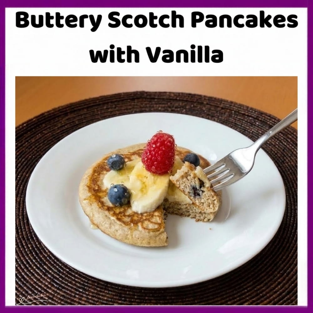 An image of a stack of Whole Wheat Scotch pancakes/drop Scones with milk and egg