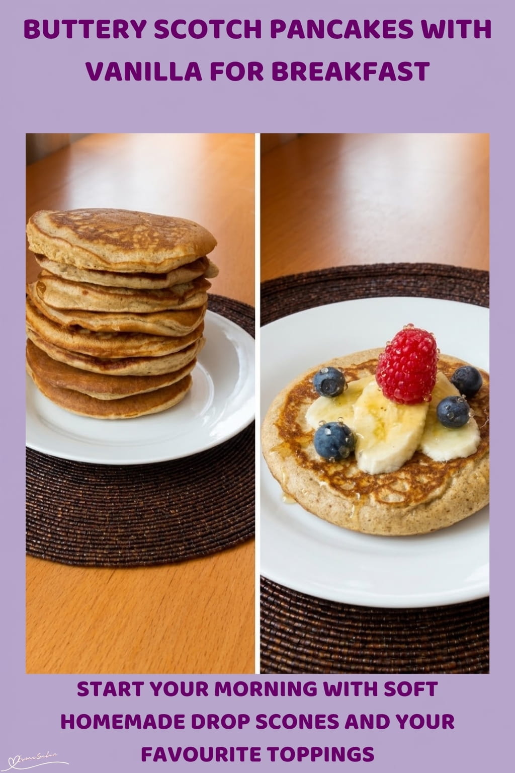 An image of a stack of Whole Wheat Scotch pancakes/drop Scones with milk and egg