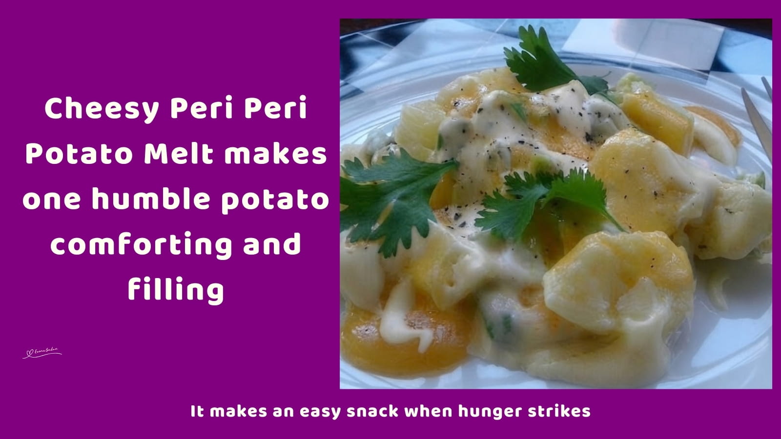 An image of a plate of Cheesy Peri Peri Potato Melt with cream cheese and Greek yogurt