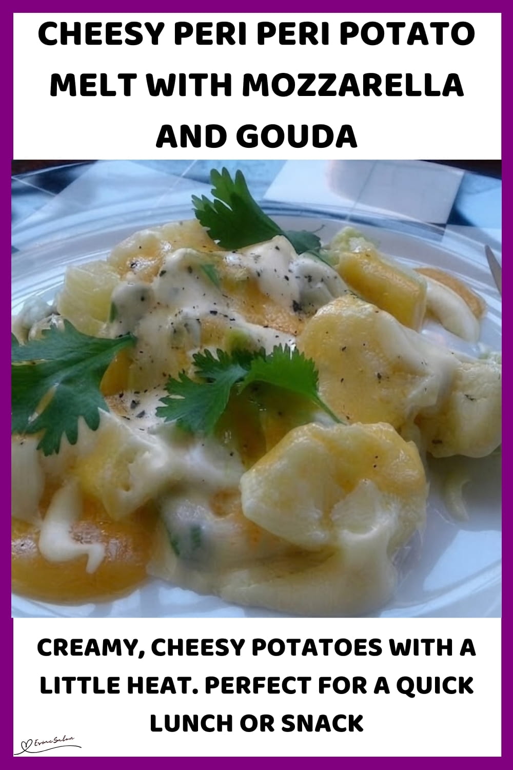 An image of a plate of Cheesy Peri Peri Potato Melt with cream cheese and Greek yogurt