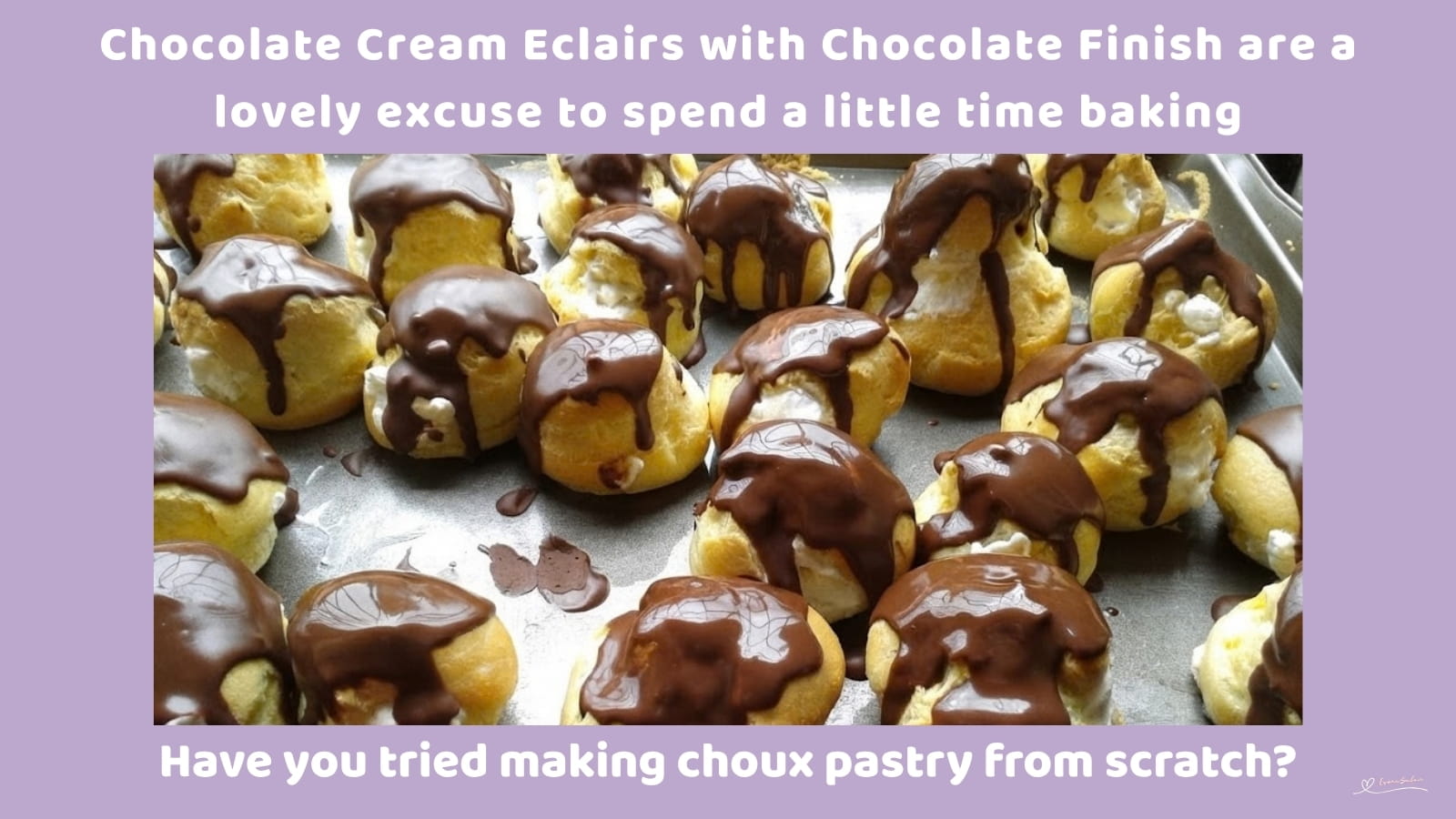 An image of a baking tray with Chocolate Cream Eclairs with Chocolate Finish