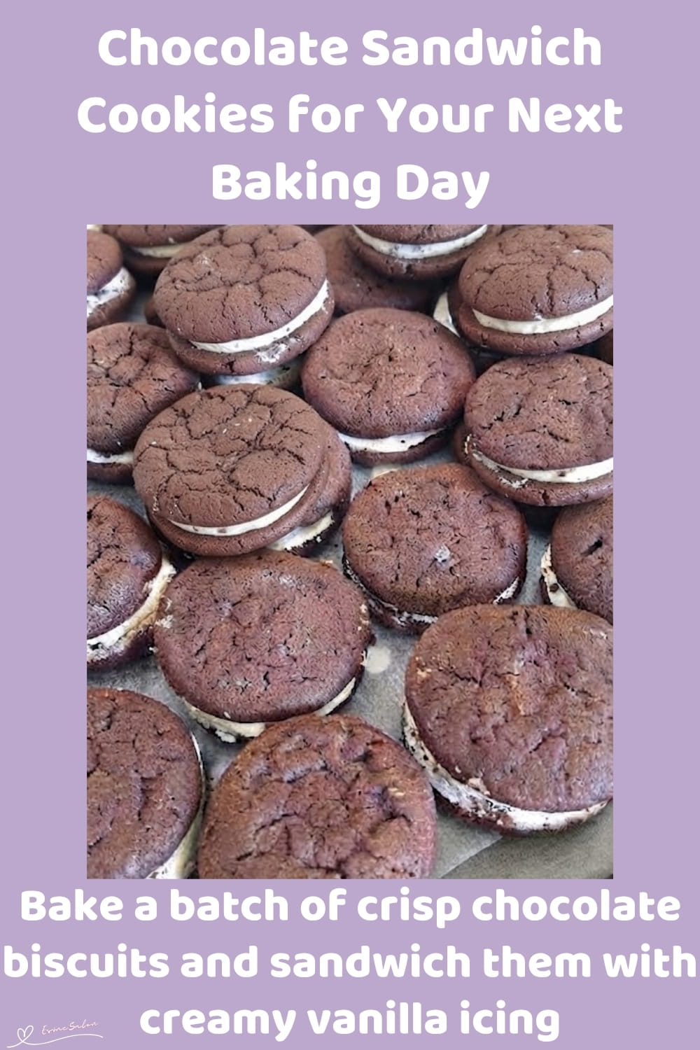 An image of a white plate with Chocolate Sandwich Cookies with white icing filling