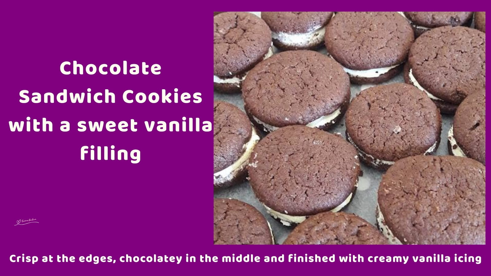 An image of a white plate with Chocolate Sandwich Cookies with white icing filling