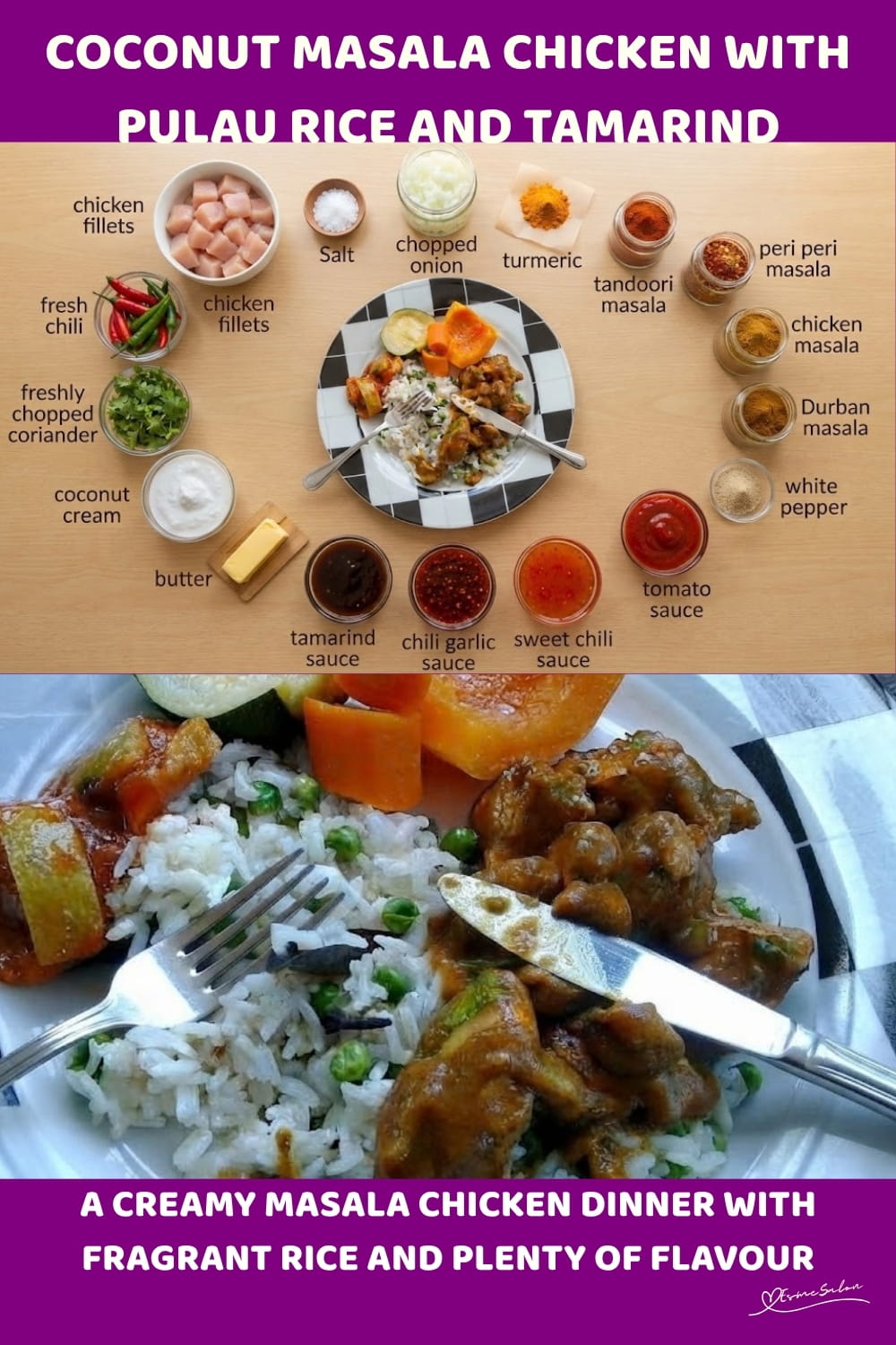 An image of a plate of Coconut Masala Chicken with Basmati and Cumin Rice