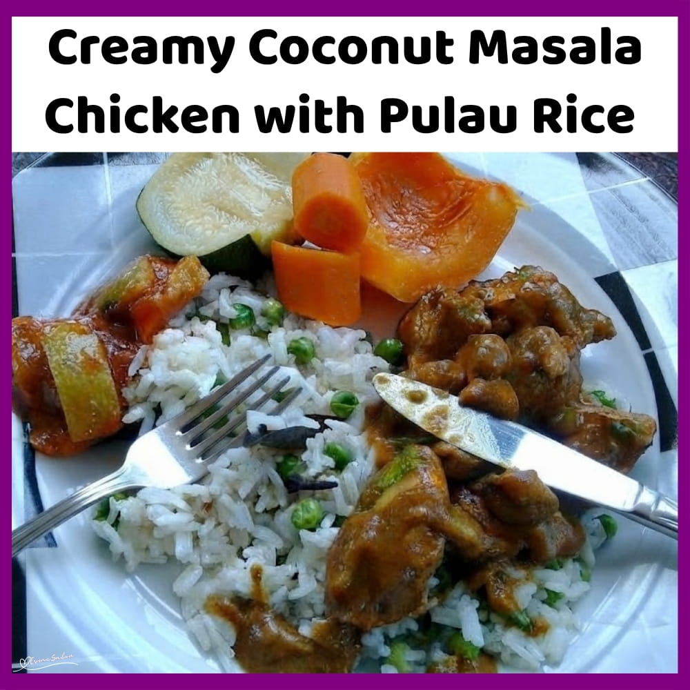 An image of a plate of Coconut Masala Chicken with Basmati and Cumin Rice