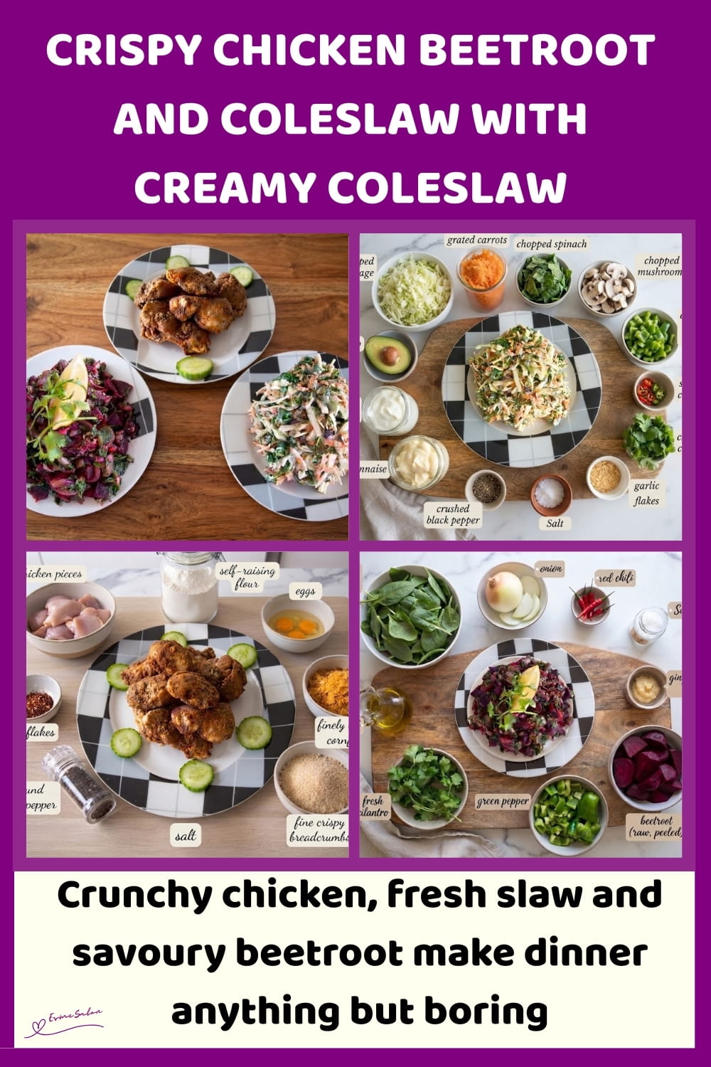 n image of a plate of Crispy Chicken, Beetroot, and Coleslaw