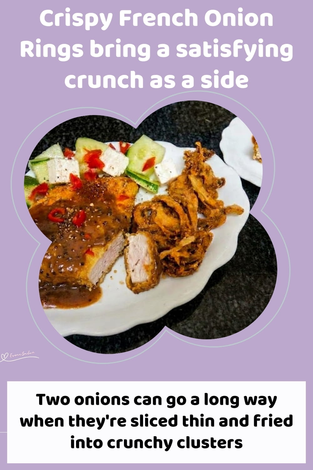 An image of a main dish with a plate of Crispy French Onion Rings with a coating of garlic, paprika and black pepper